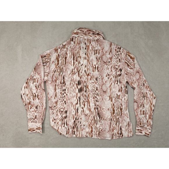 Tahari Womens Brown Collared Button Up Long Sleeve Animal Print Blouse Size S8 - Picture 12 of 12